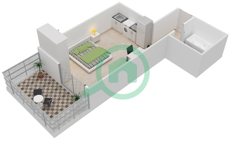 精英体育公寓8号 - 单身公寓单位11戶型图 interactive3D