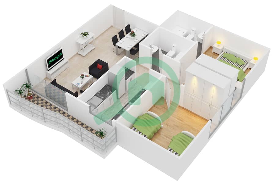 Champions Tower 1 - 2 Bedroom Apartment Type C1 UNIT 03 Floor plan interactive3D