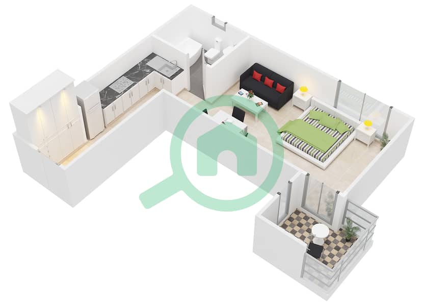 المخططات الطابقية لتصميم النموذج S4 UNIT 08,09 شقة استوديو - تشامبيونز تاور 1 interactive3D