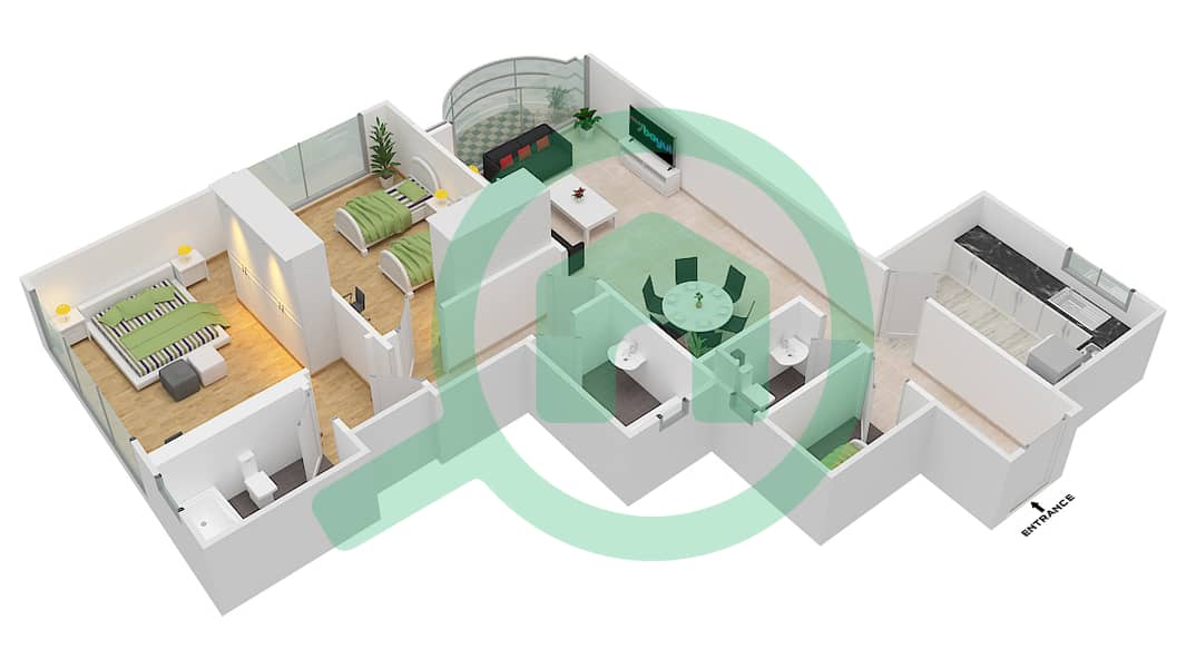Sahara Tower 4 - 2 Bedroom Apartment Unit 1 Floor plan interactive3D