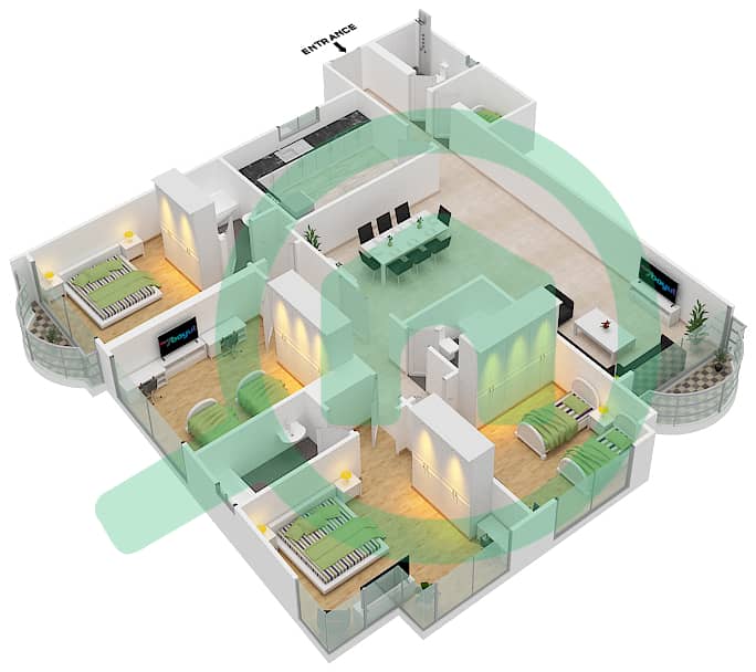 Sahara Tower 4 - 4 Bedroom Apartment Unit 3 Floor plan interactive3D