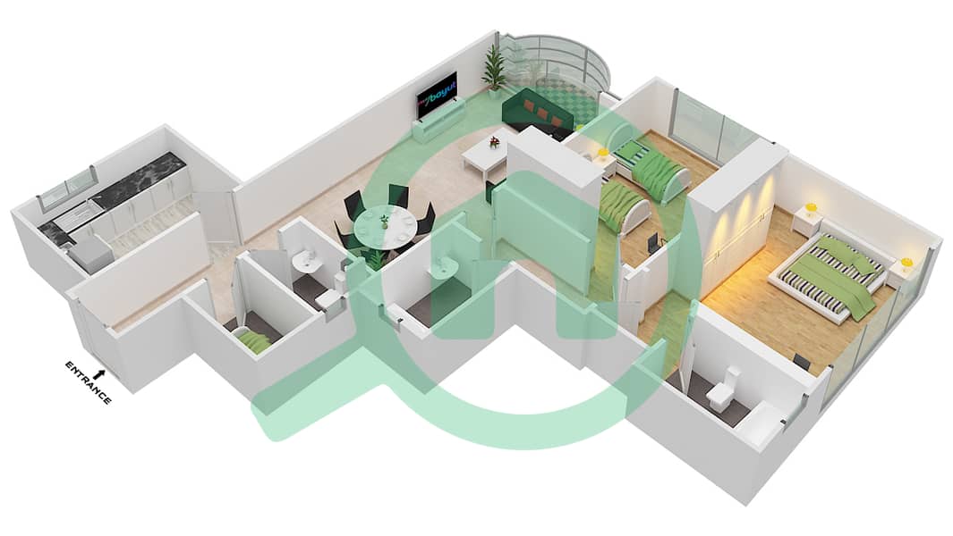 Sahara Tower 4 - 2 Bedroom Apartment Unit 8 Floor plan interactive3D