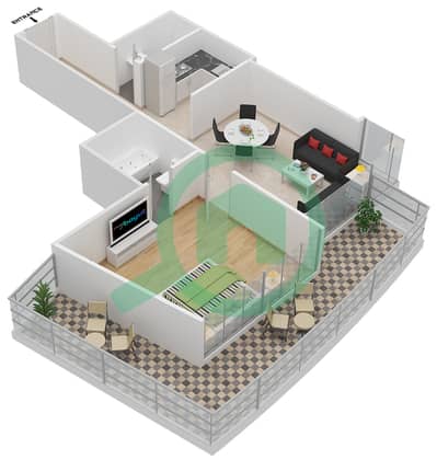 المخططات الطابقية لتصميم الوحدة 11 شقة 1 غرفة نوم - مساكن النخبة 9