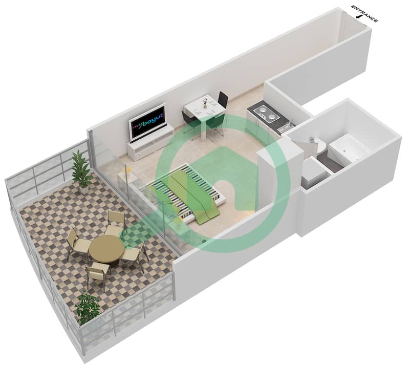 精英体育公寓9号 - 单身公寓单位06戶型图 interactive3D