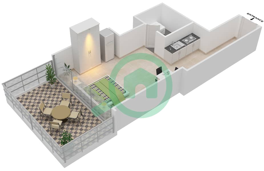المخططات الطابقية لتصميم الوحدة 07 شقة استوديو - مساكن النخبة 9 interactive3D