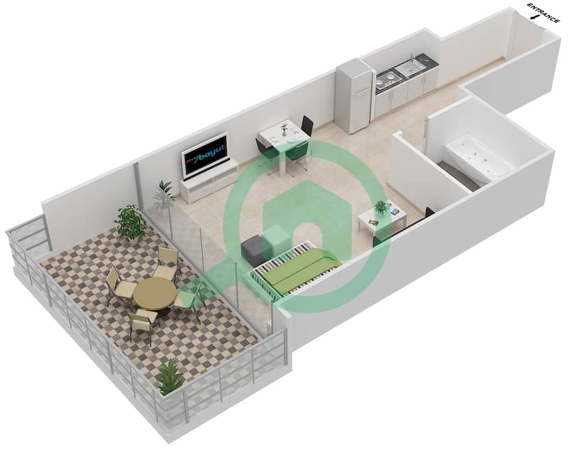 Elite Sports Residence 9 - Studio Apartment Unit 14 Floor plan interactive3D