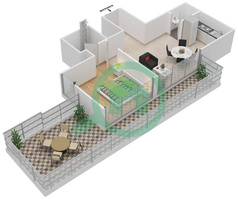 Элит Спортс Резиденс 9 - Апартамент 1 Спальня планировка Единица измерения 04 interactive3D