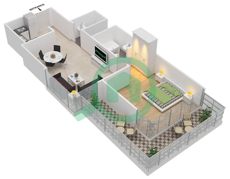 精英体育公寓9号 - 1 卧室公寓单位01戶型图 interactive3D