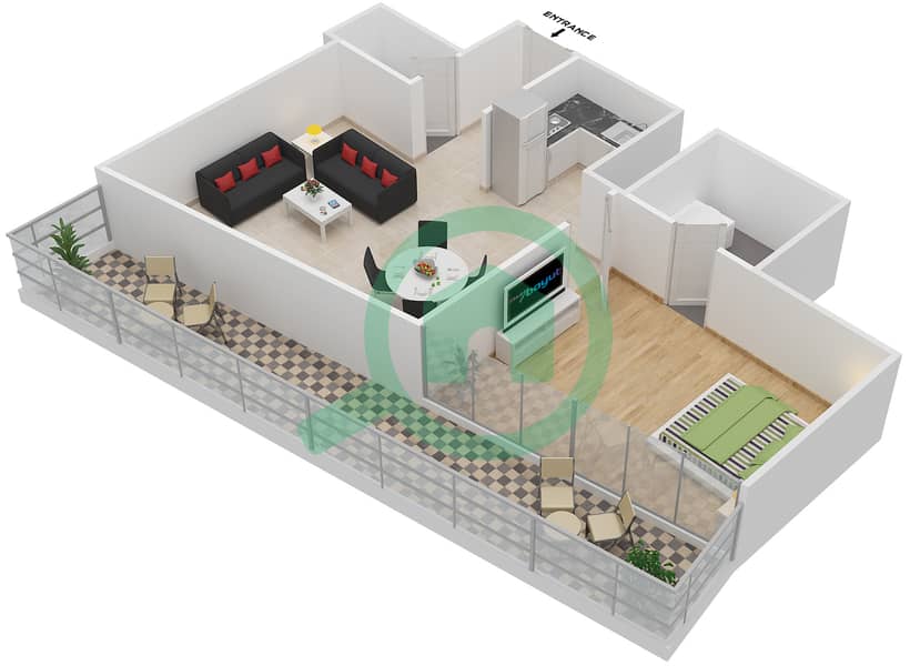 精英体育公寓9号 - 1 卧室公寓单位12戶型图 interactive3D