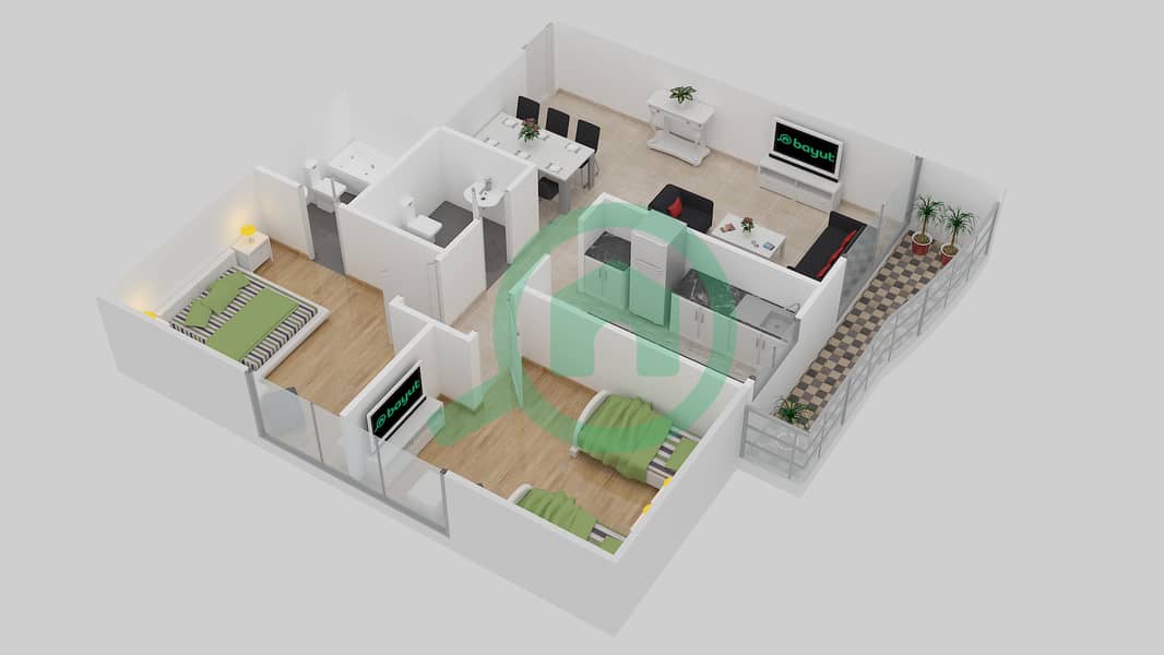 冠军大厦 - 2 卧室公寓类型／单位C/2戶型图 interactive3D