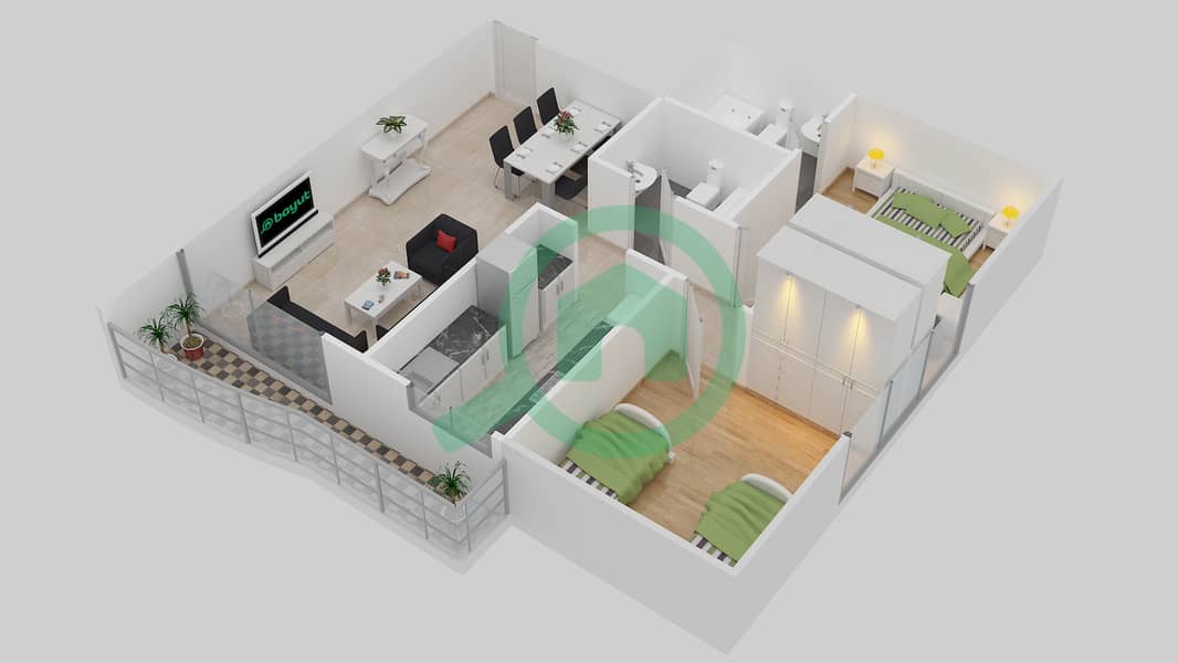 Champions Tower - 2 Bedroom Apartment Type/unit C/3 Floor plan interactive3D