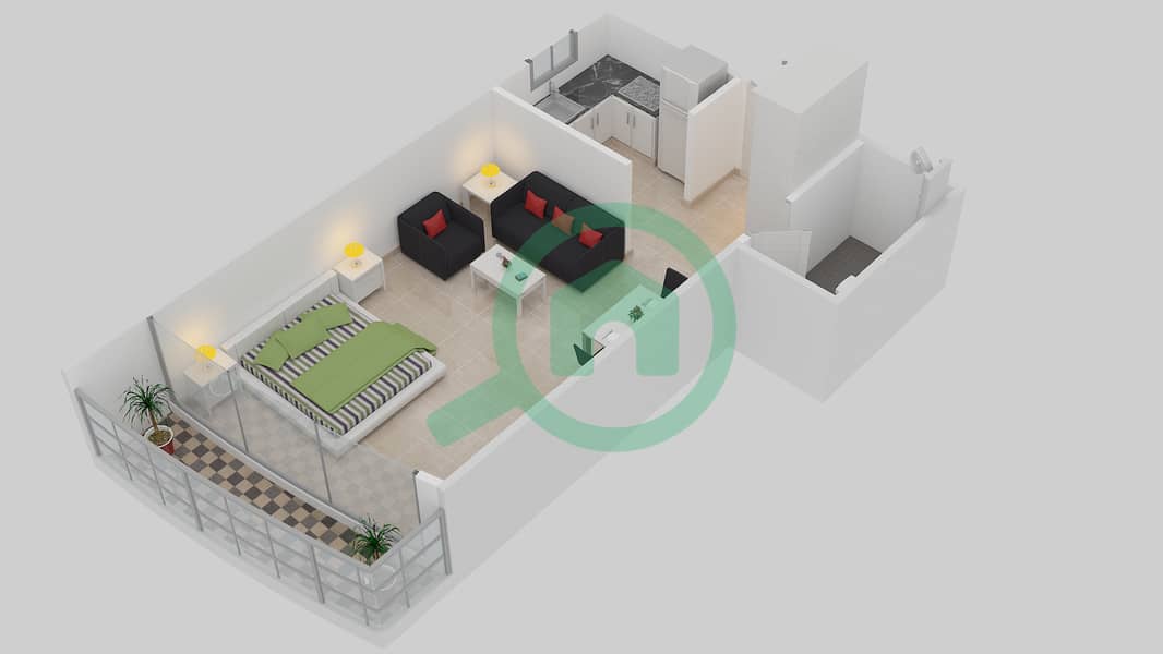 المخططات الطابقية لتصميم النموذج / الوحدة S/5 شقة استوديو - برج الأبطال interactive3D