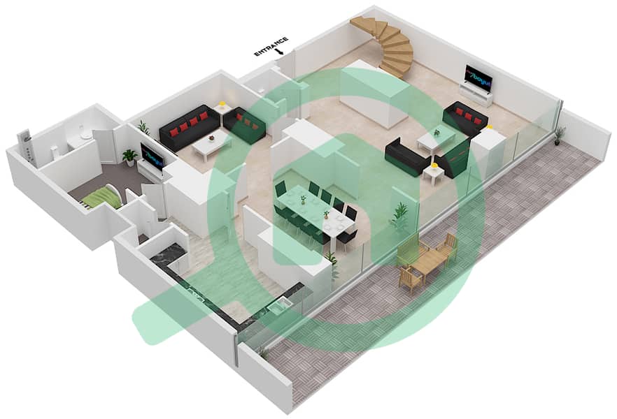 المخططات الطابقية لتصميم النموذج 1 شقة 3 غرف نوم - جاي ون برج B First Floor interactive3D
