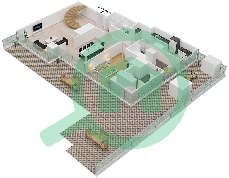 J第一大厦B座 - 4 卧室公寓类型1戶型图 First Floor interactive3D