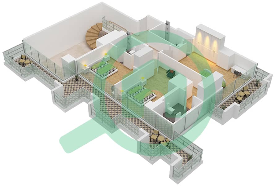 المخططات الطابقية لتصميم النموذج 1 شقة 4 غرف نوم - جاي ون برج B Second Floor interactive3D