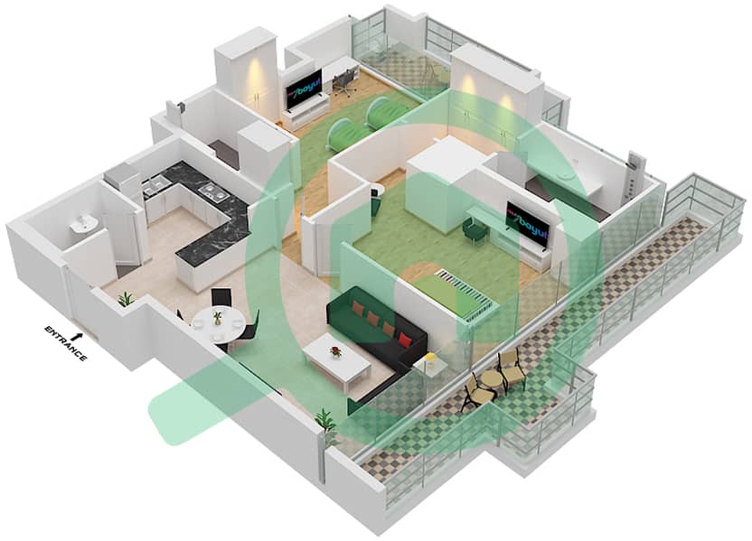 J One Tower B - 2 Bedroom Apartment Type 5 Floor plan interactive3D