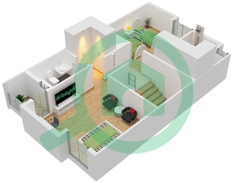 المخططات الطابقية لتصميم النموذج A فیلا 2 غرفة نوم - منازل سراب First Floor interactive3D