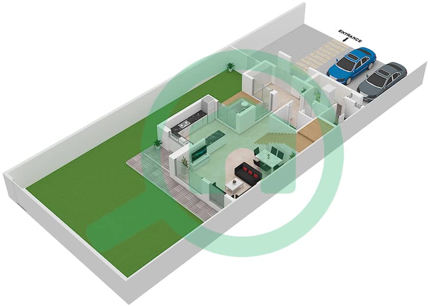 Sarab Community - 3 Bedroom Villa Type C Floor plan Ground Floor interactive3D