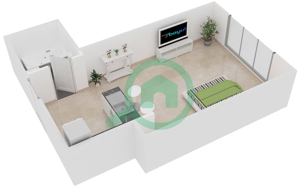宝石瀑布公寓 - 单身公寓类型T1戶型图 Floor 2-7 interactive3D