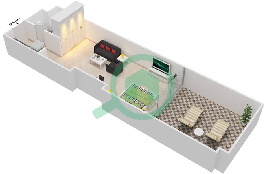 المخططات الطابقية لتصميم النموذج 1 شقة استوديو - وندسور السكني interactive3D