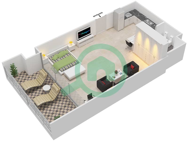 المخططات الطابقية لتصميم النموذج 2 شقة استوديو - وندسور السكني interactive3D