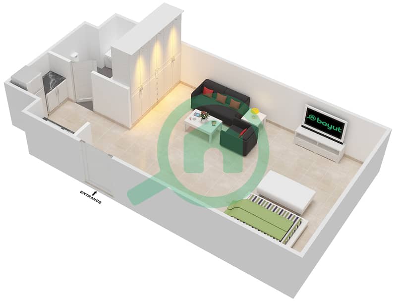 温莎公寓 - 单身公寓类型3戶型图 interactive3D