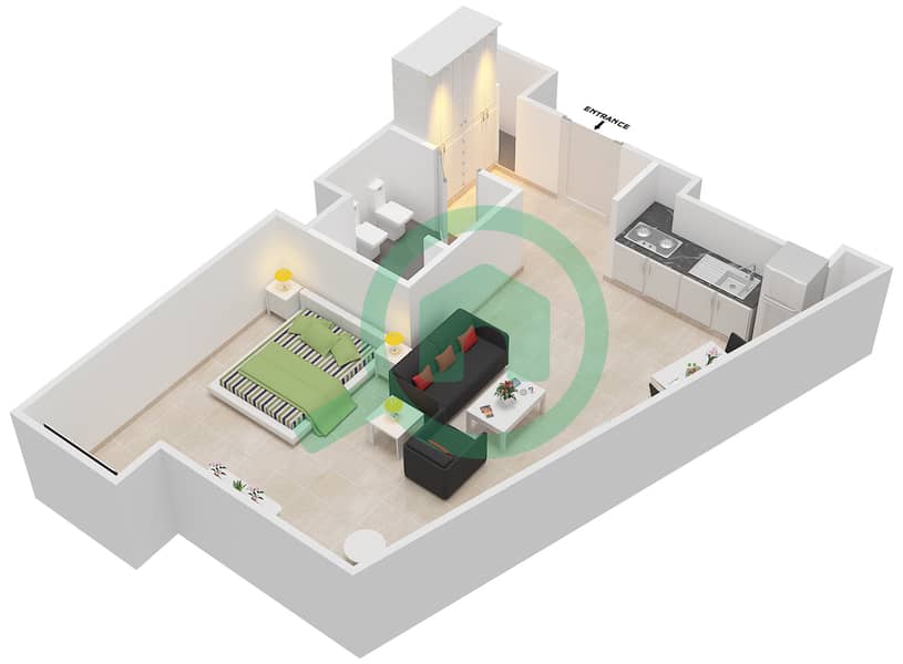 Windsor Residence - Studio Apartment Type 4 Floor plan interactive3D