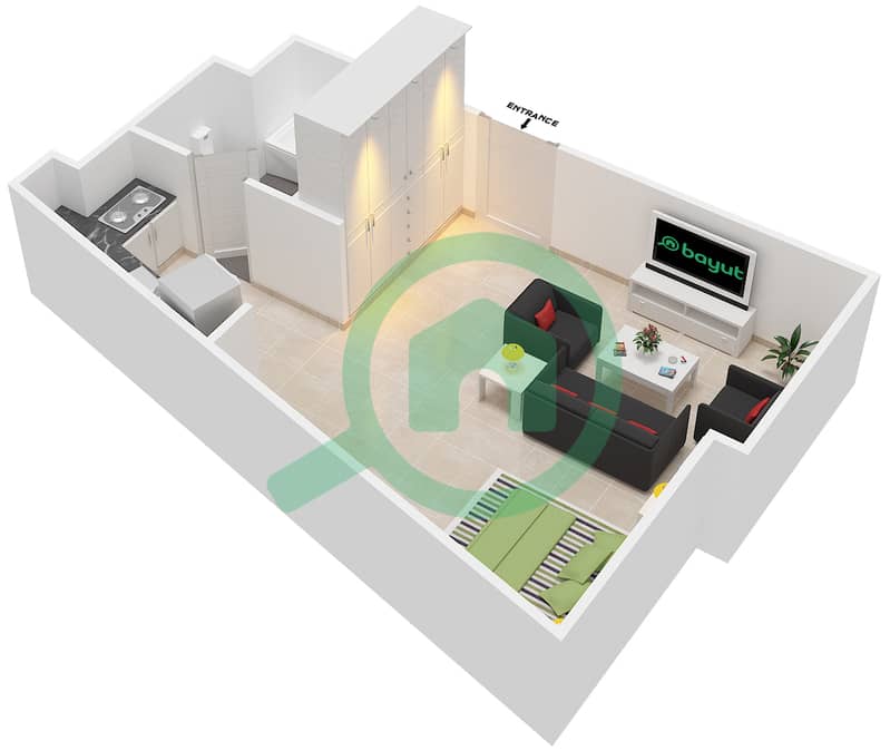 المخططات الطابقية لتصميم النموذج 5 شقة استوديو - وندسور السكني interactive3D