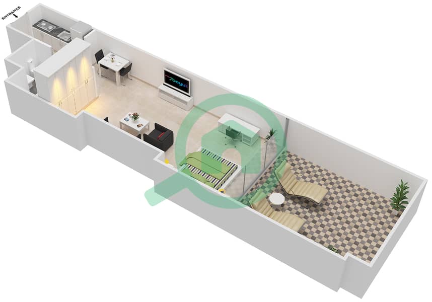 温莎公寓 - 单身公寓类型12戶型图 interactive3D