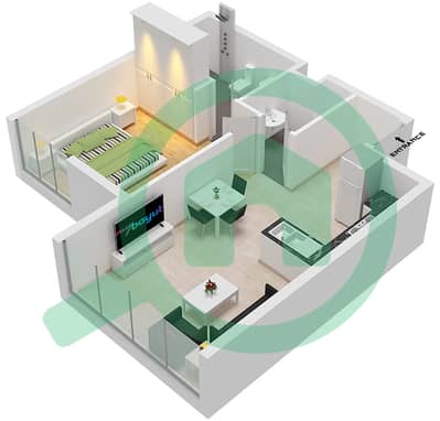 المخططات الطابقية لتصميم النموذج C شقة 1 غرفة نوم - ذا ريف