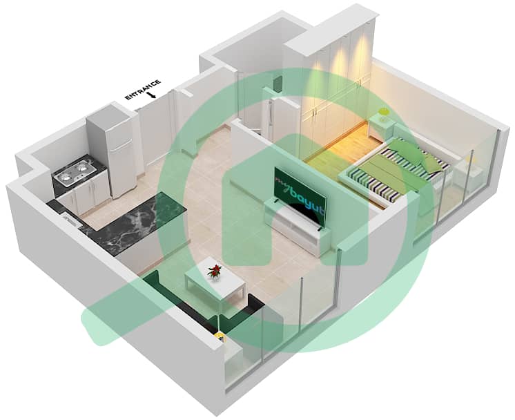 Рифф - Апартамент 1 Спальня планировка Тип A interactive3D