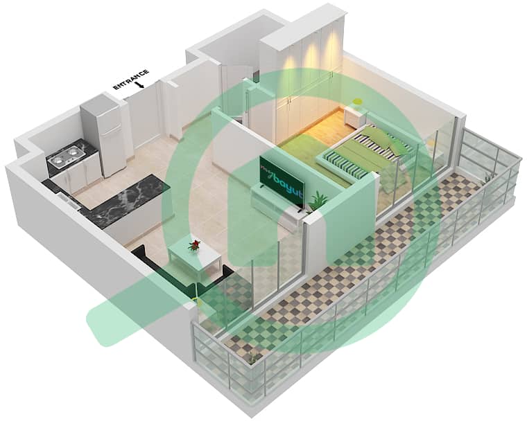 瑞福公寓 - 1 卧室公寓类型A-1戶型图 interactive3D