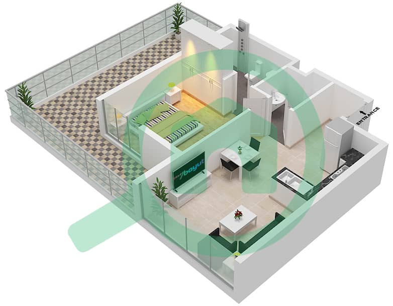 瑞福公寓 - 1 卧室公寓类型C-1戶型图 interactive3D