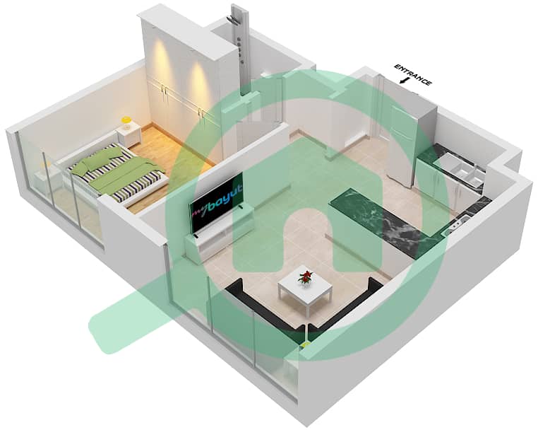 瑞福公寓 - 1 卧室公寓类型D戶型图 interactive3D