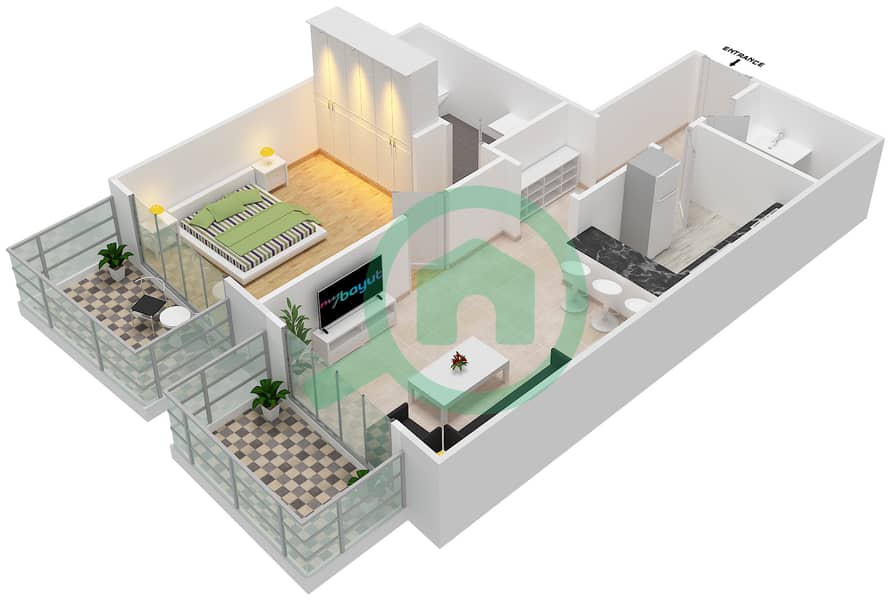 精英体育公寓1号 - 1 卧室公寓类型4戶型图 interactive3D
