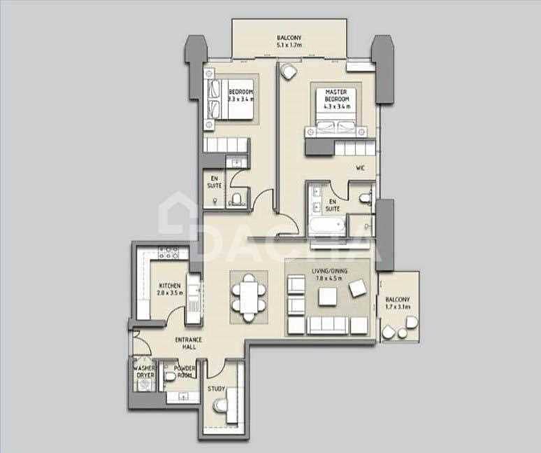 15 Study Room / 2 Balconies / Tenanted