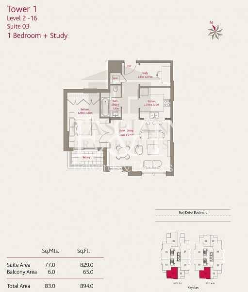 18 Cozy 1 bedroom apt + Study | Claren Tower | Downtown