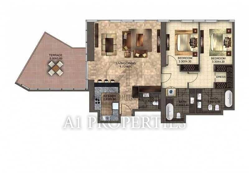 20 Spacious 2 Bedroom with Terrace in DIFC