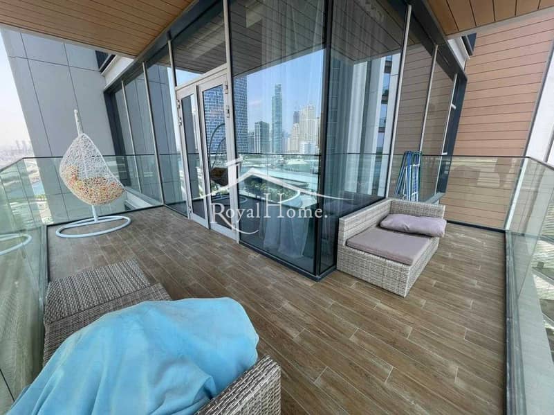 Luxury 3 BR + MR with Large Corner Balcony. Dubai Eye and Marina View. Fully Furnished