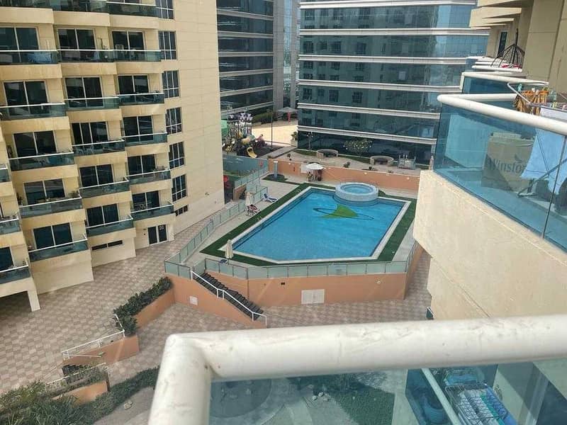 3 Pool view!! Furnished studio with balcony + parking in crescent A just 20000