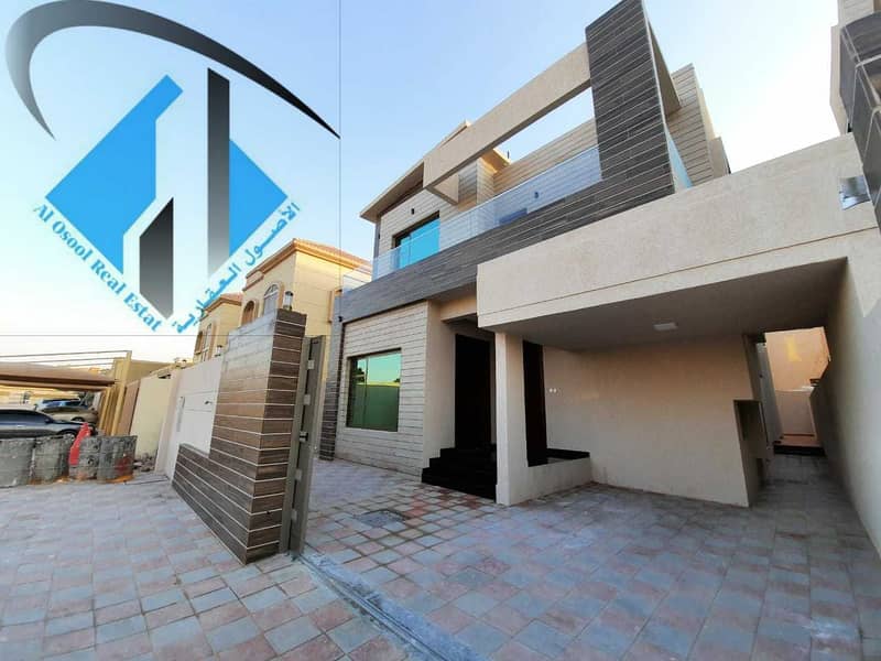 For sale, a new villa, the first inhabitant of Ajman, on a main street, modern European system, very luxurious