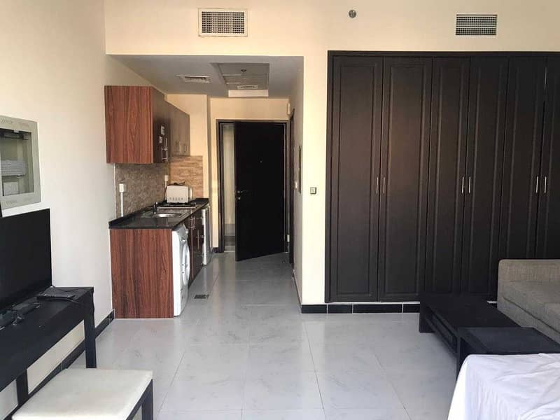 Fully Furnished | Studio With Balcony For Rent In Kensington Manor, JVC Yearly Rent AED: 22,000/-