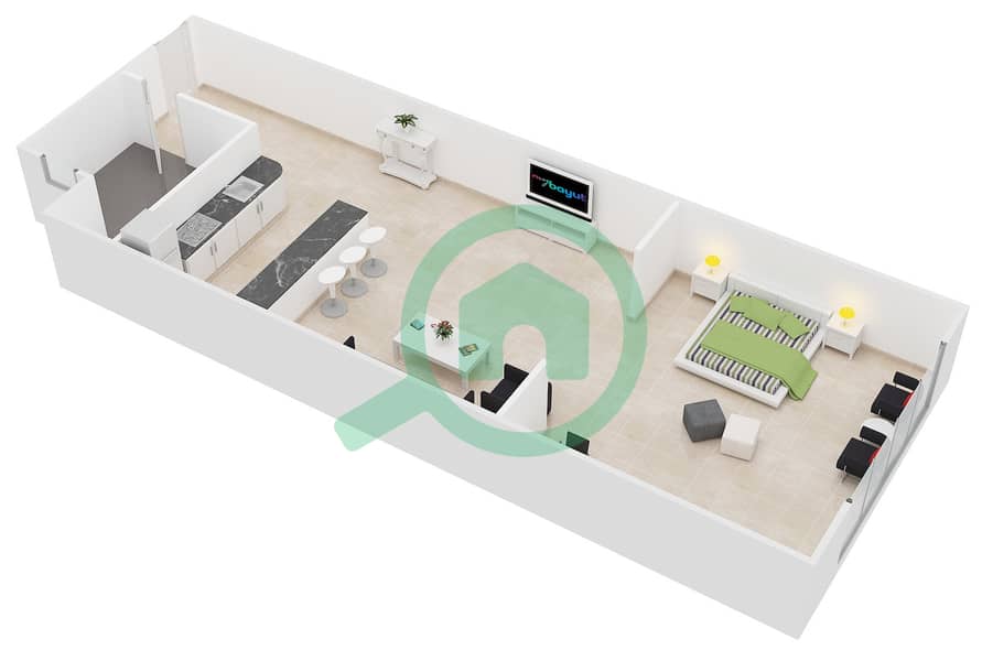 Elite Sports Residence 1 - Studio Apartment Type 15 Floor plan interactive3D