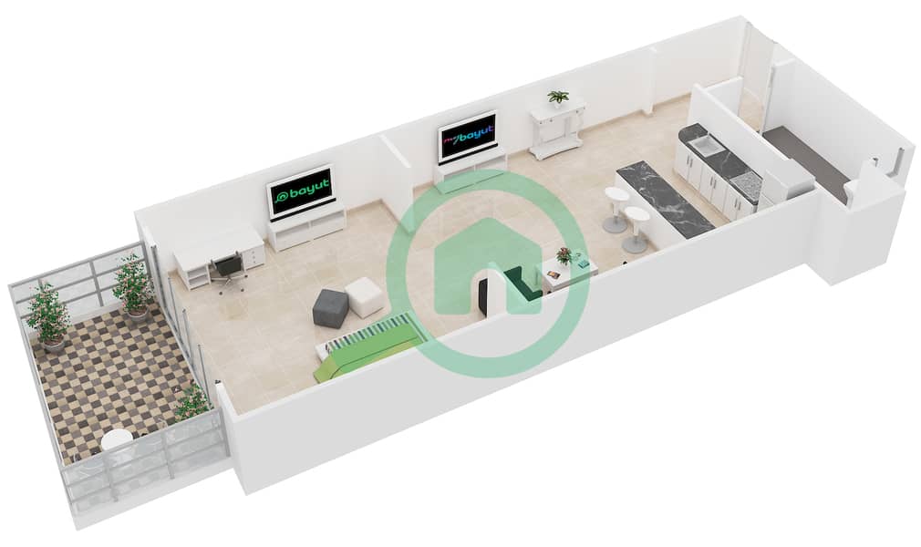 Elite Sports Residence 1 - Studio Apartment Type 16 Floor plan interactive3D