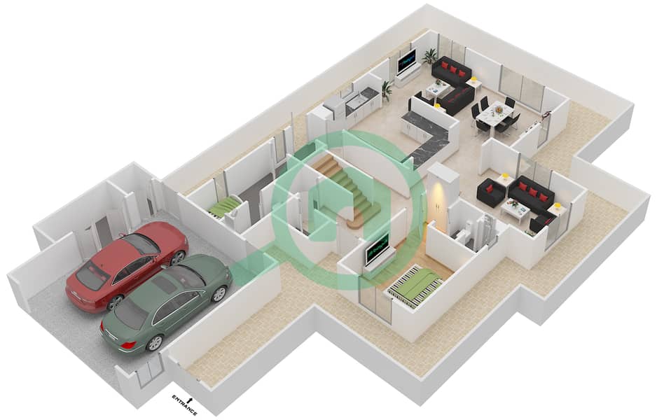 卡利达住宅综合体 - 5 卧室别墅类型A戶型图 Ground Floor interactive3D