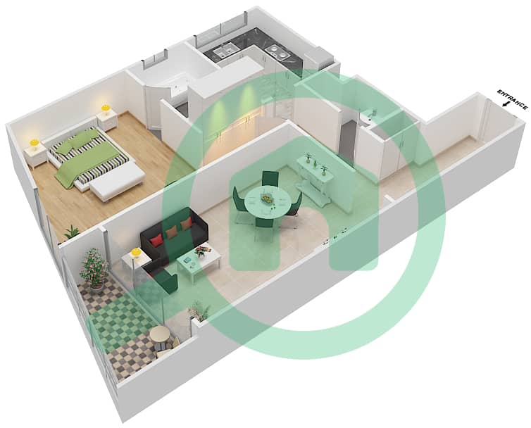 Grand Horizon 1 - 1 Bedroom Apartment Unit 105,205,305 Floor plan interactive3D