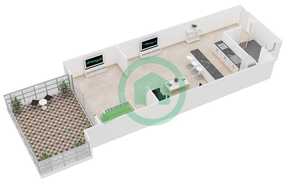 المخططات الطابقية لتصميم النموذج 9 شقة استوديو - مساكن النخبة 1 interactive3D