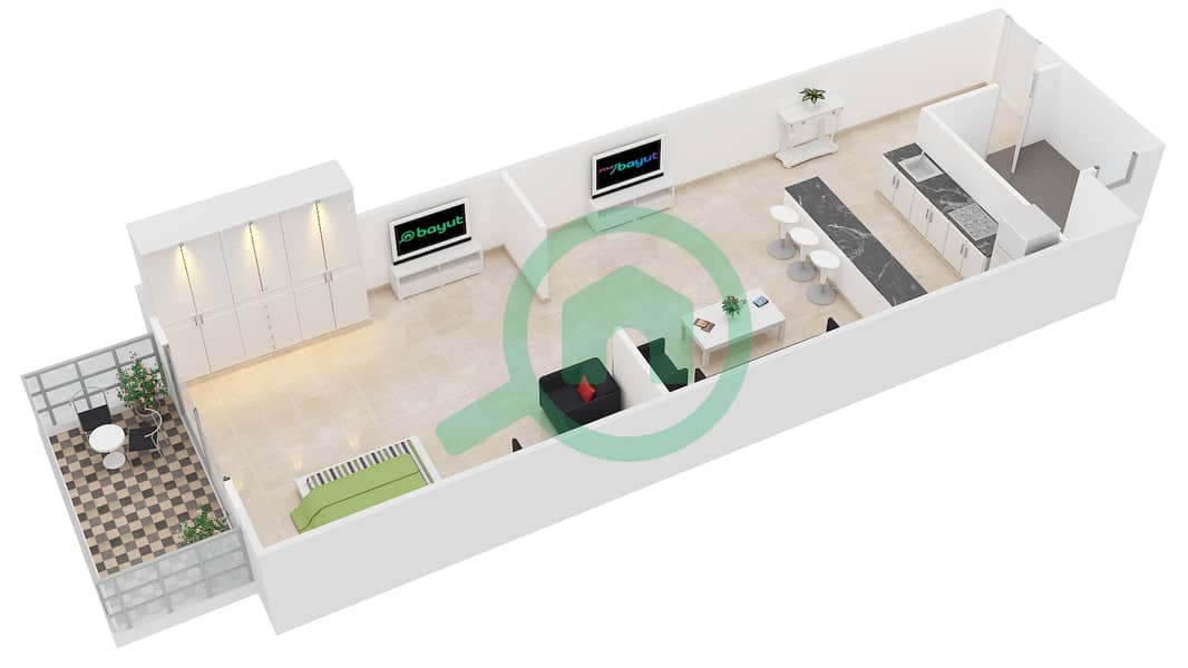 المخططات الطابقية لتصميم النموذج 10 شقة استوديو - مساكن النخبة 1 interactive3D