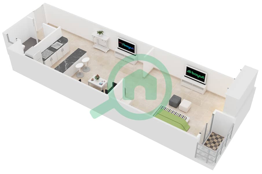 المخططات الطابقية لتصميم النموذج 11 شقة استوديو - مساكن النخبة 1 interactive3D