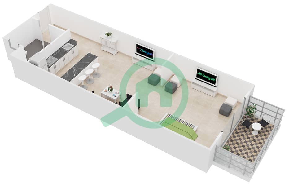 Elite Sports Residence 1 - Studio Apartment Type 12 Floor plan interactive3D
